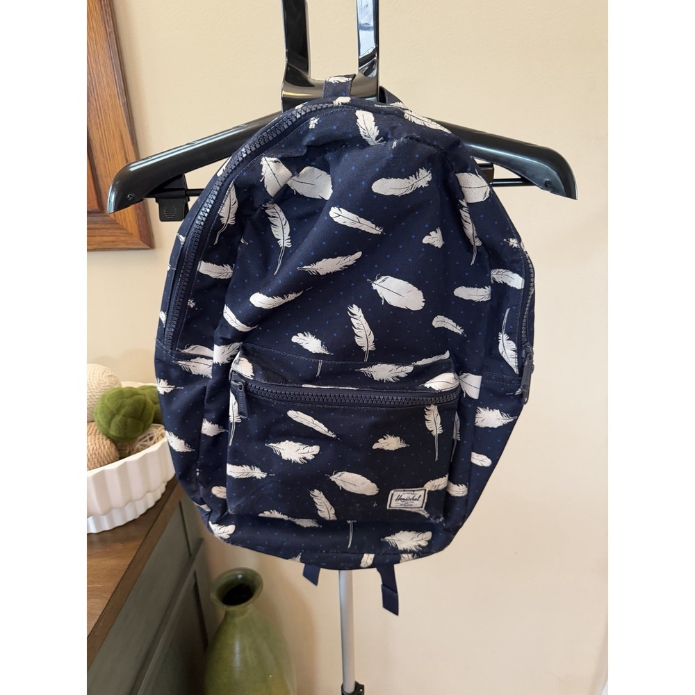 Herschel Settlement Backpack Navy Blue White Feather Print School Travel